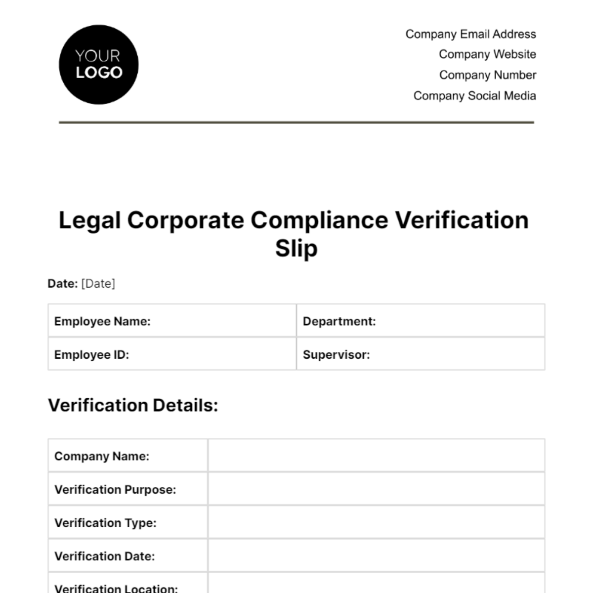 Legal Corporate Compliance Verification Slip Template