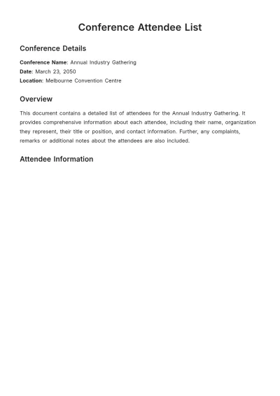 Free Conference Attendee List Template to Edit Online