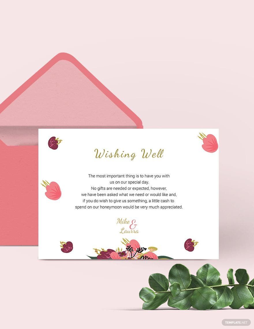 Pink Floral Wishing Well Card Template