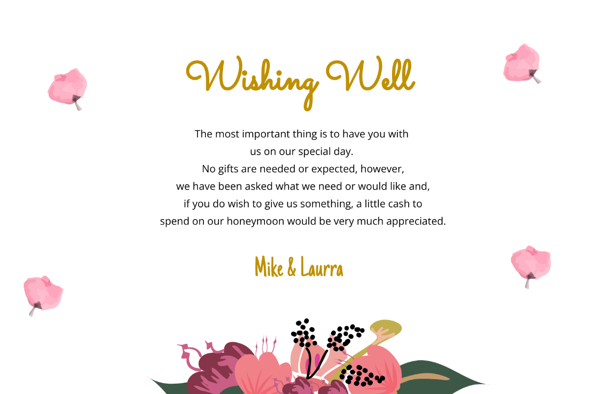 Pink Floral Wishing Well Card Template