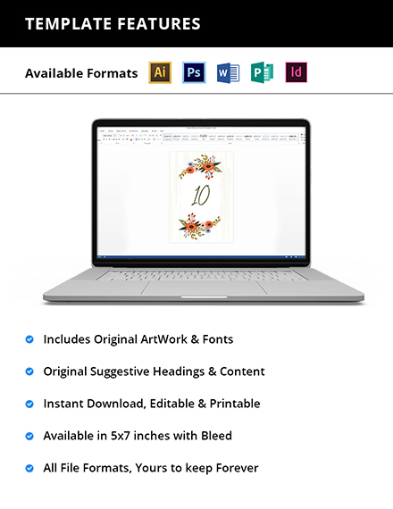 Free Small Flower Wedding Table Card Template to Edit Online
