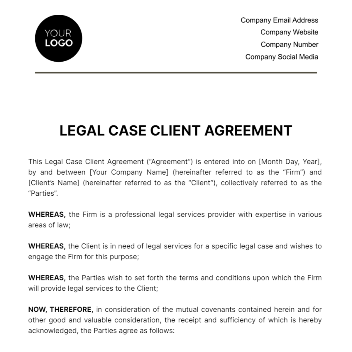 Legal Case Client Agreement Template - Edit Online & Download