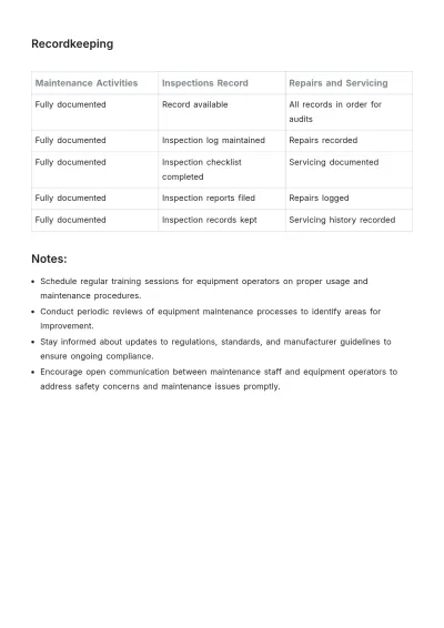 Free Equipment Maintenance List Template to Edit Online