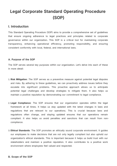 Free Legal Corporate Standard Operating Procedure (SOP) Template to Edit Online