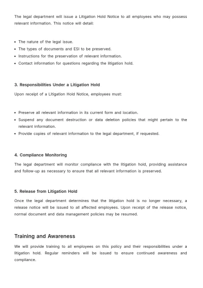 Free Legal Case Litigation Hold Policy Template to Edit Online