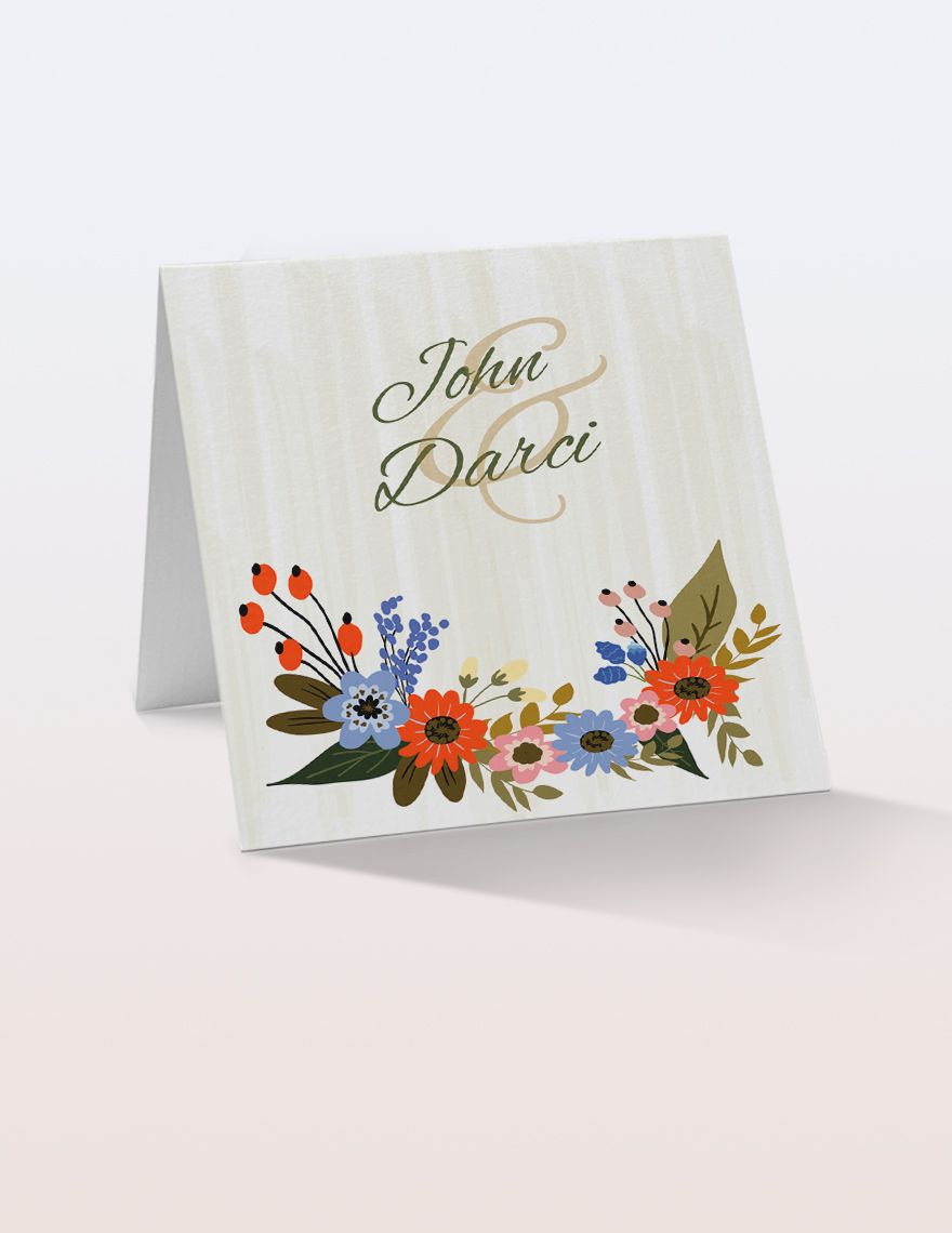 Small Flower Wedding Place Card Template