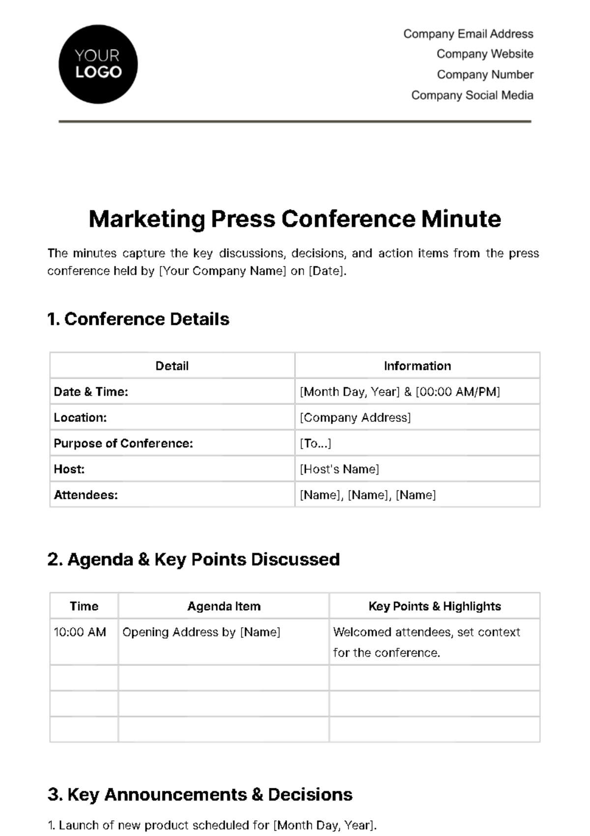 Marketing Press Conference Minute Template