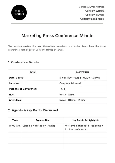 Free Marketing Press Conference Minute Template to Edit Online