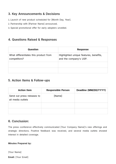 Free Marketing Press Conference Minute Template to Edit Online