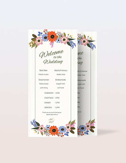 Free Small Flower Wedding Program Card Template to Edit Online