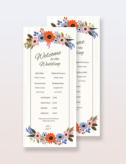 Free Small Flower Wedding Program Card Template to Edit Online