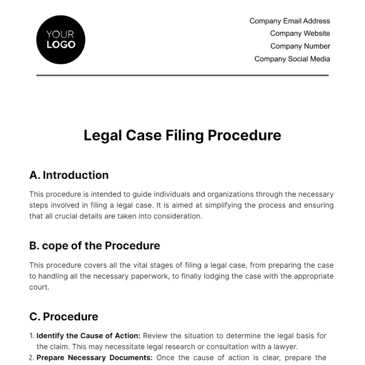 Free Legal Case Filing Procedure Template