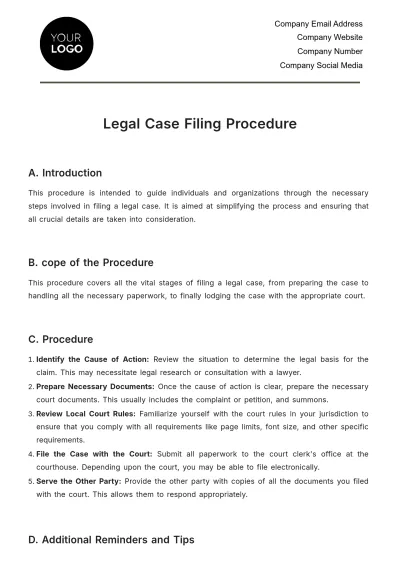 Free Legal Case Filing Procedure Template to Edit Online