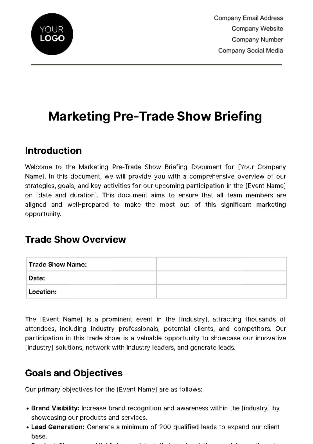 Free Marketing Pre-Trade Show Briefing Document Template