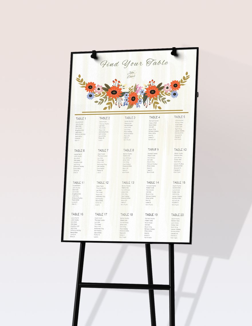 Small Flower Wedding Seating Chart Template