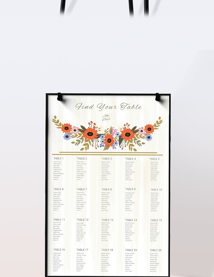 Small Flower Wedding Seating Chart Template