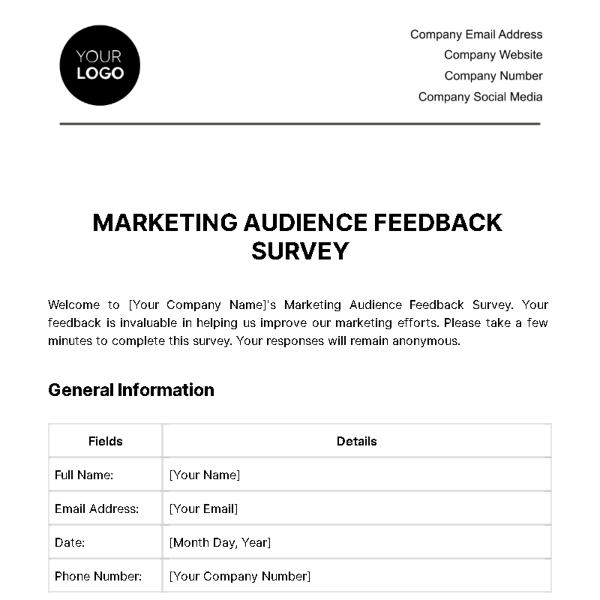 Marketing Audience Feedback Survey Template