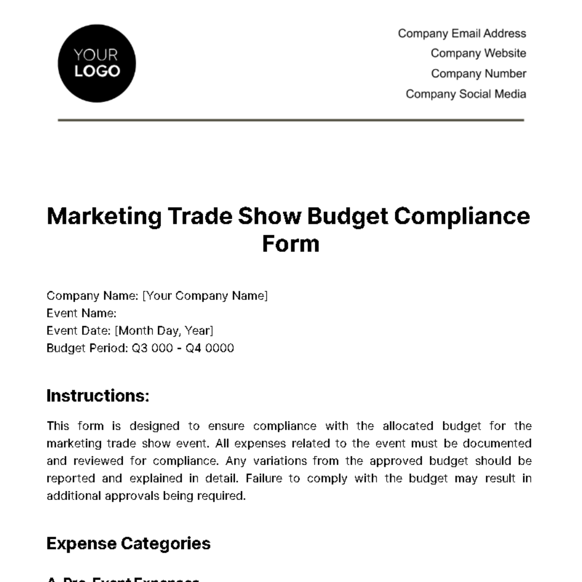 Marketing Trade Show Budget Compliance Form Template