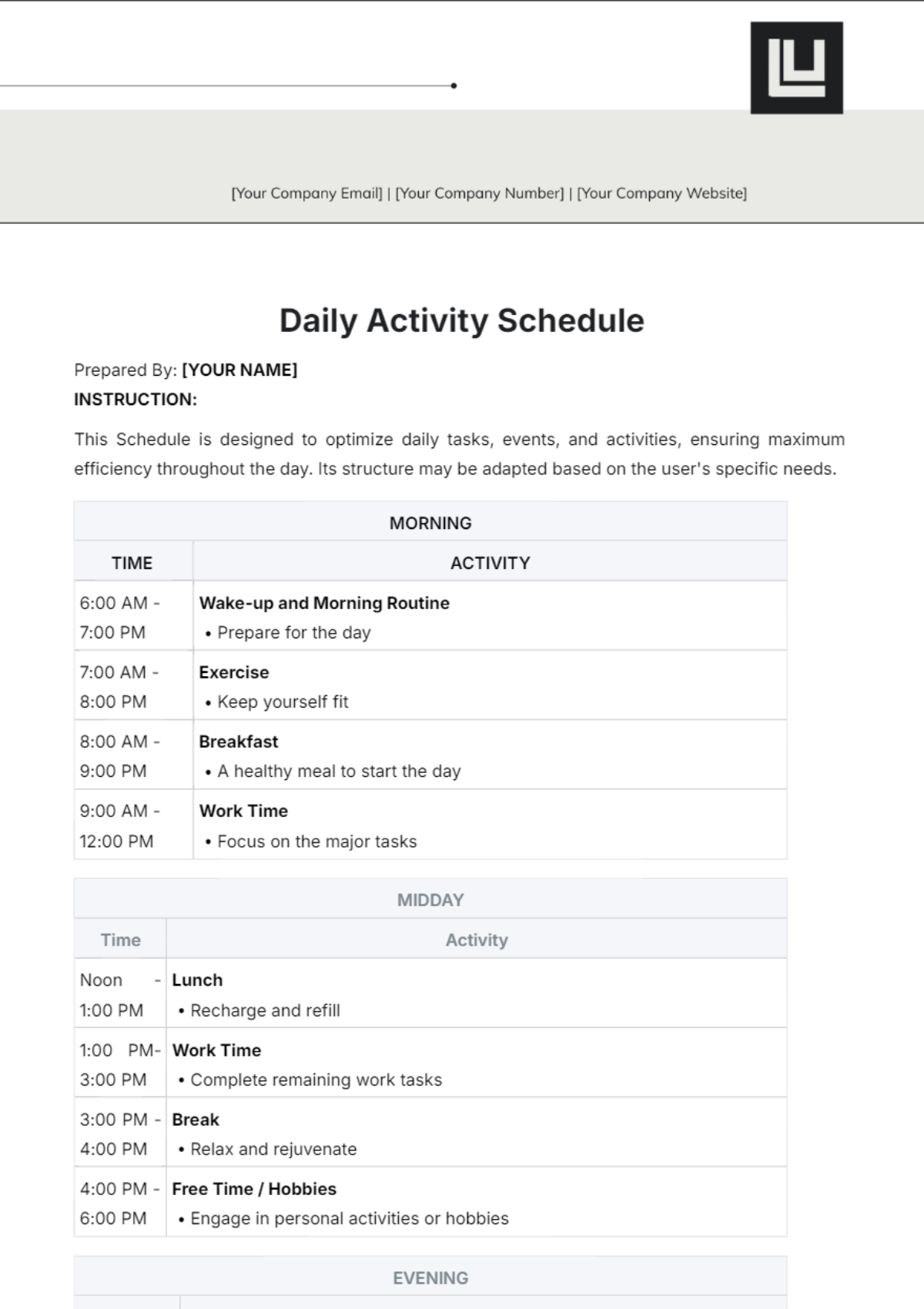 FREE Daily Schedule Templates Examples Edit Online Download