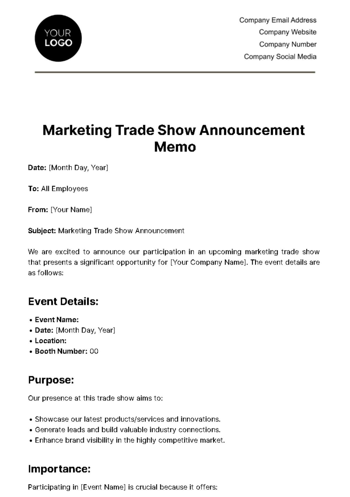 Marketing Trade Show Announcement Memo Template