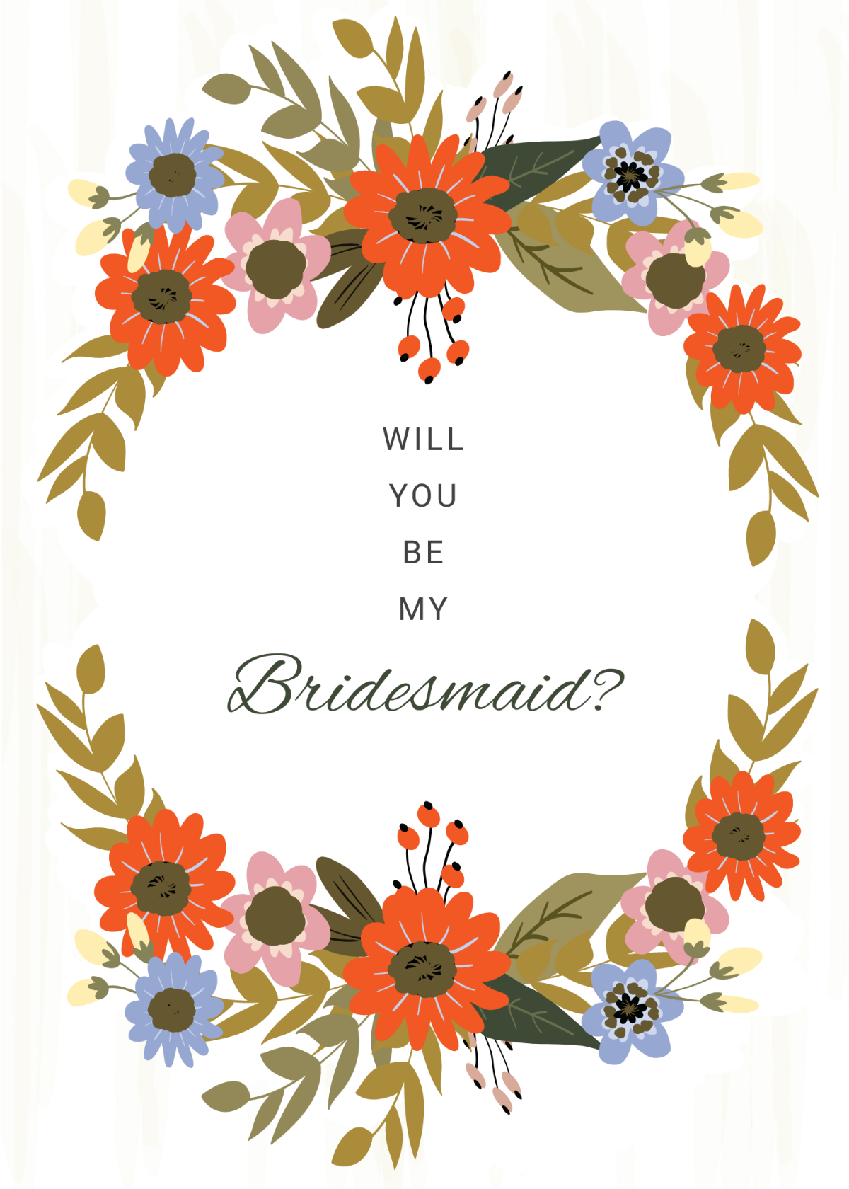 Small Flower Wedding Will You Be My Bridesmaid Card Template