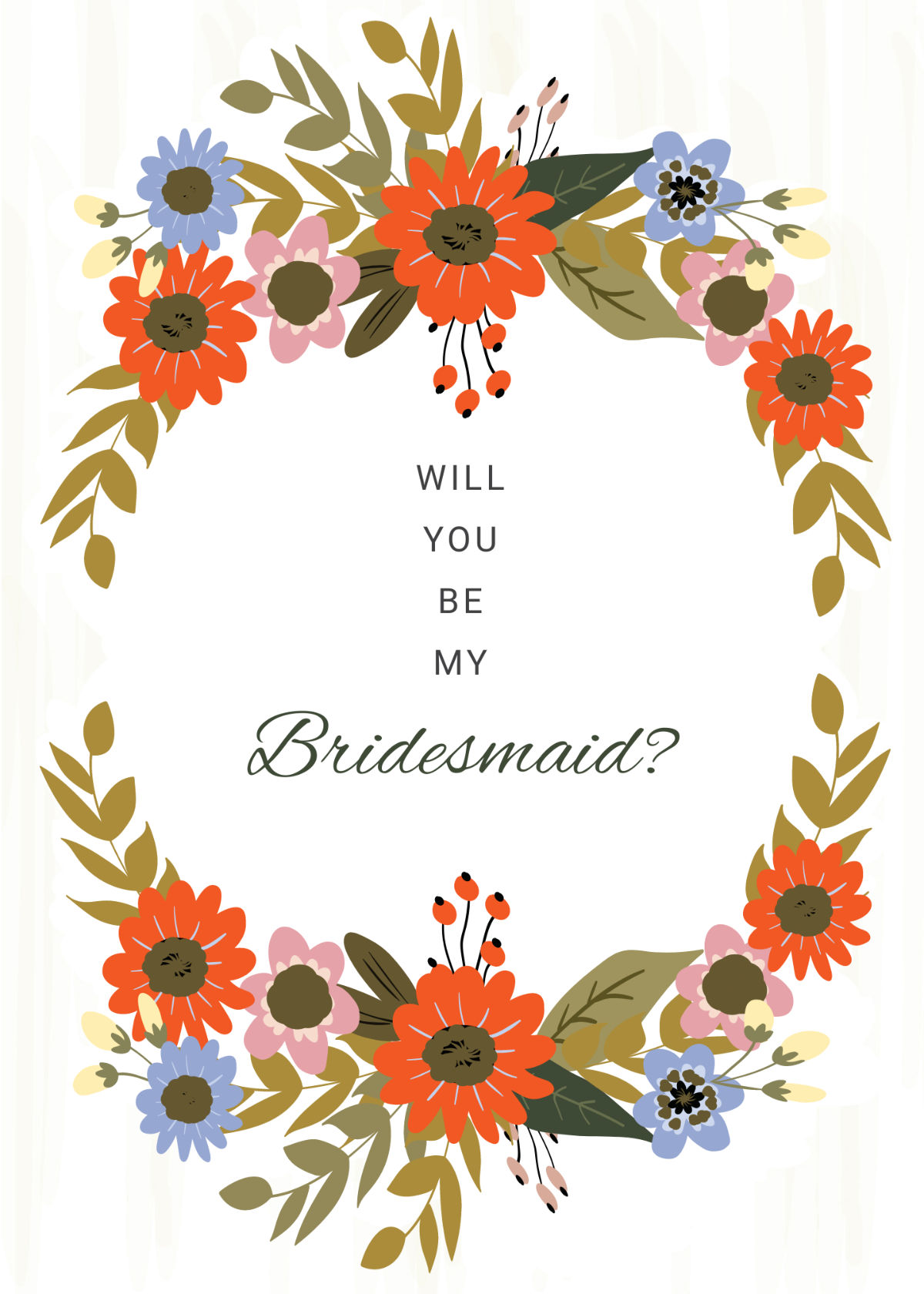 Free Small Flower Wedding Will You Be My Bridesmaid Card Template