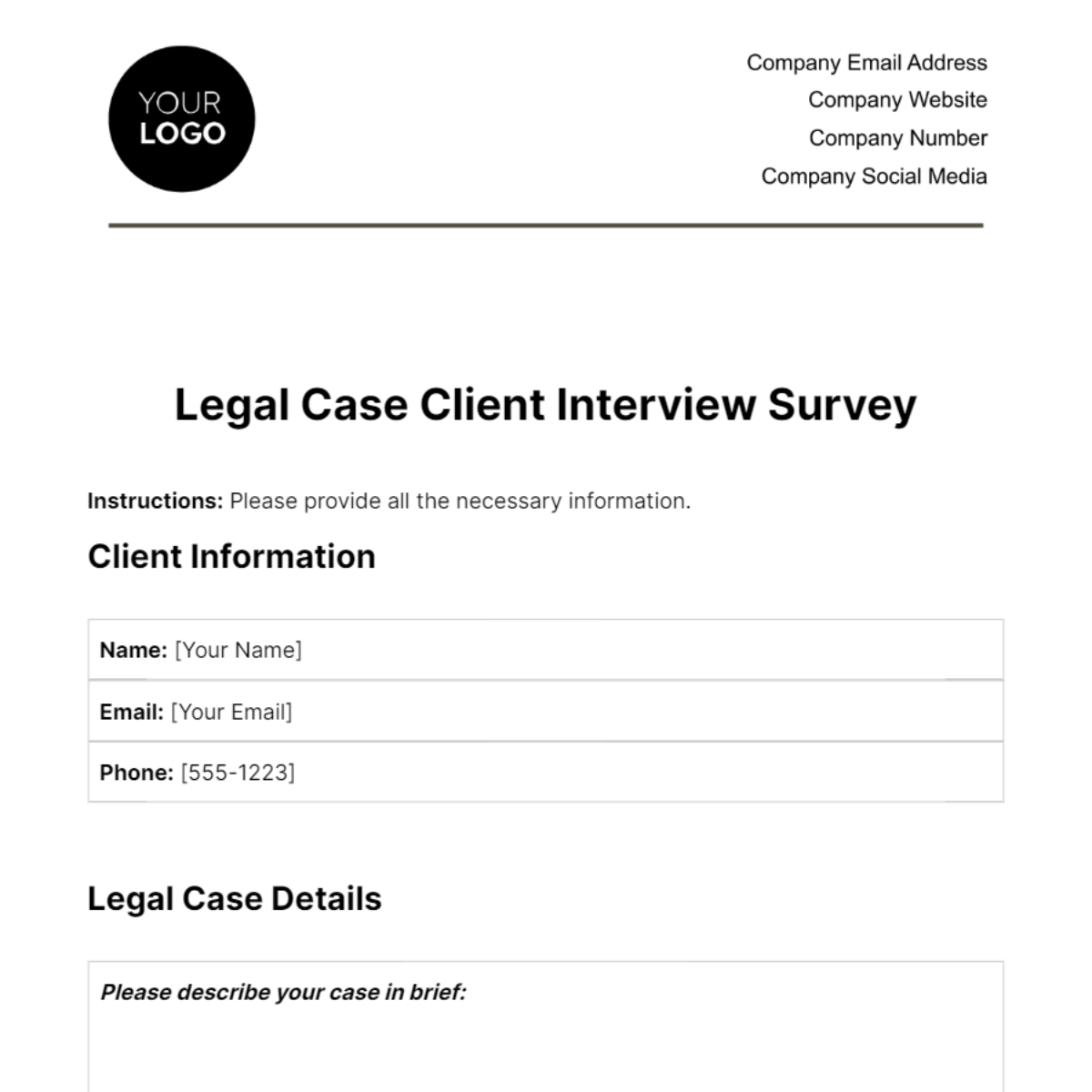 Free Legal Case Client Interview Survey Template