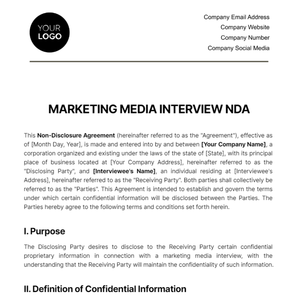 Marketing Media Interview NDA Template