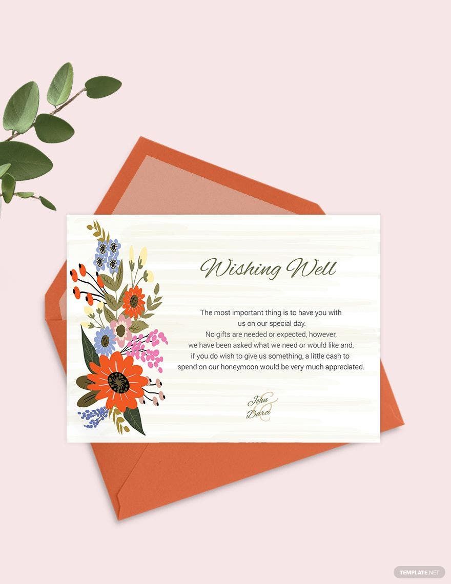 Small Flower Wedding Wishing Well Card Template