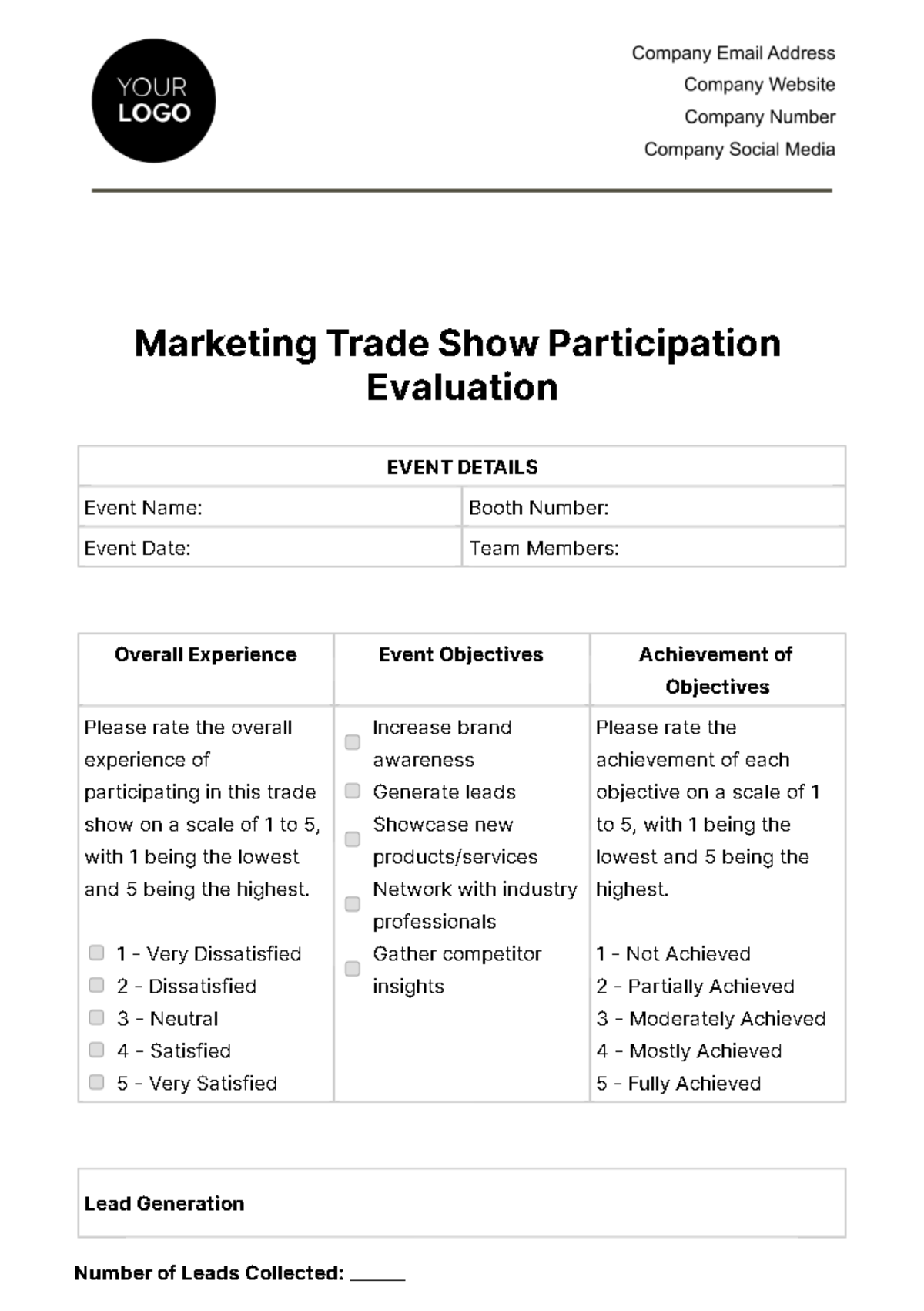 Marketing Trade Show Participation Evaluation Template