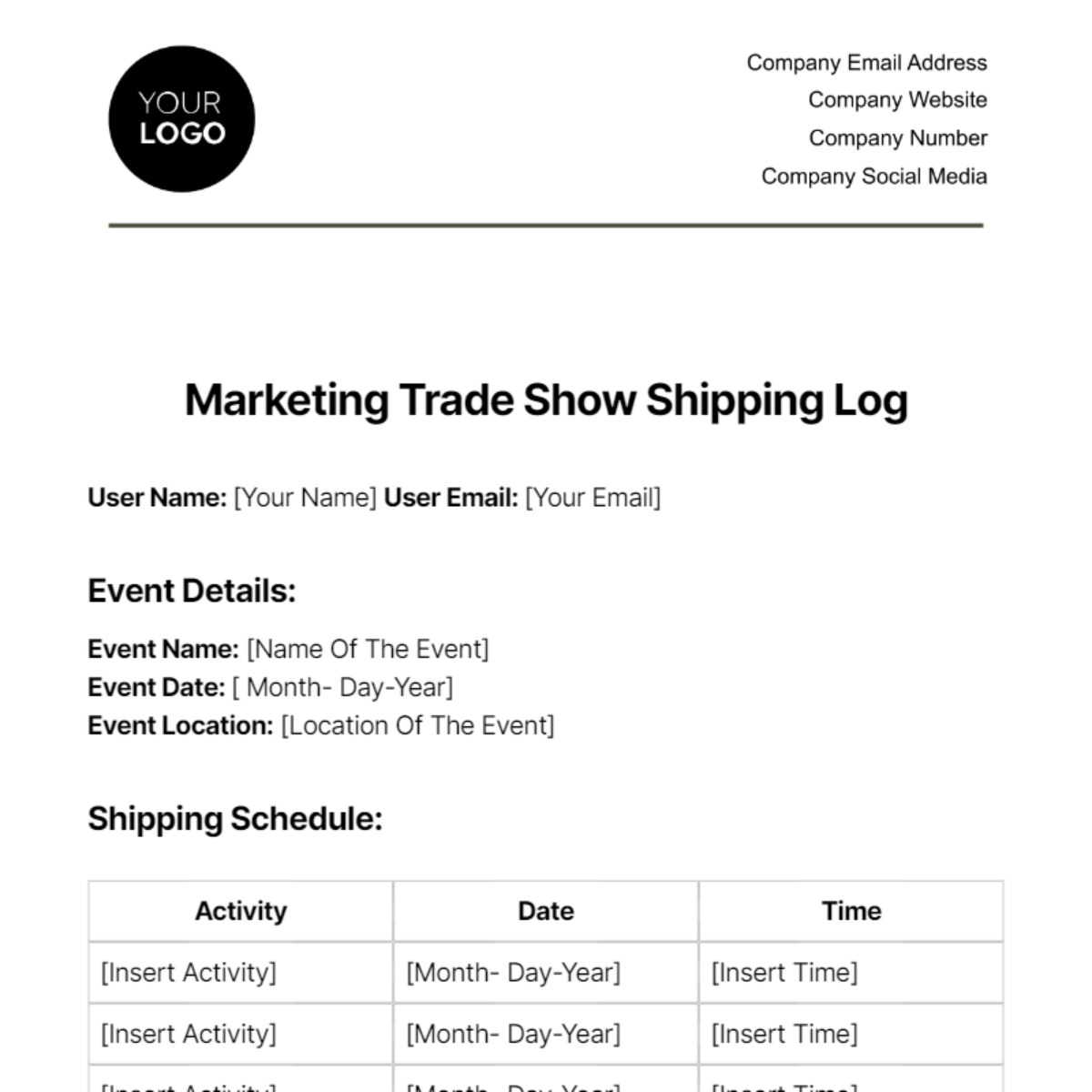 Marketing Trade Show Shipping Log Template