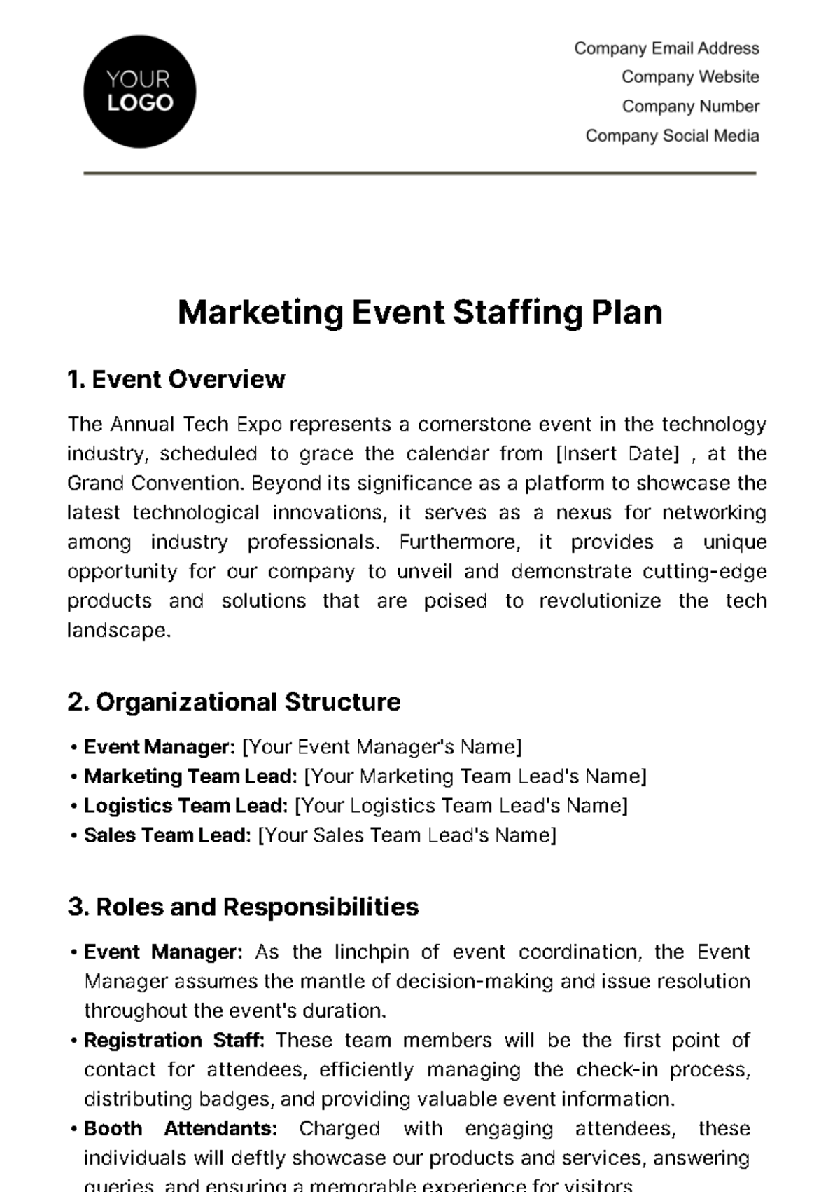Marketing Event Staffing Plan Template