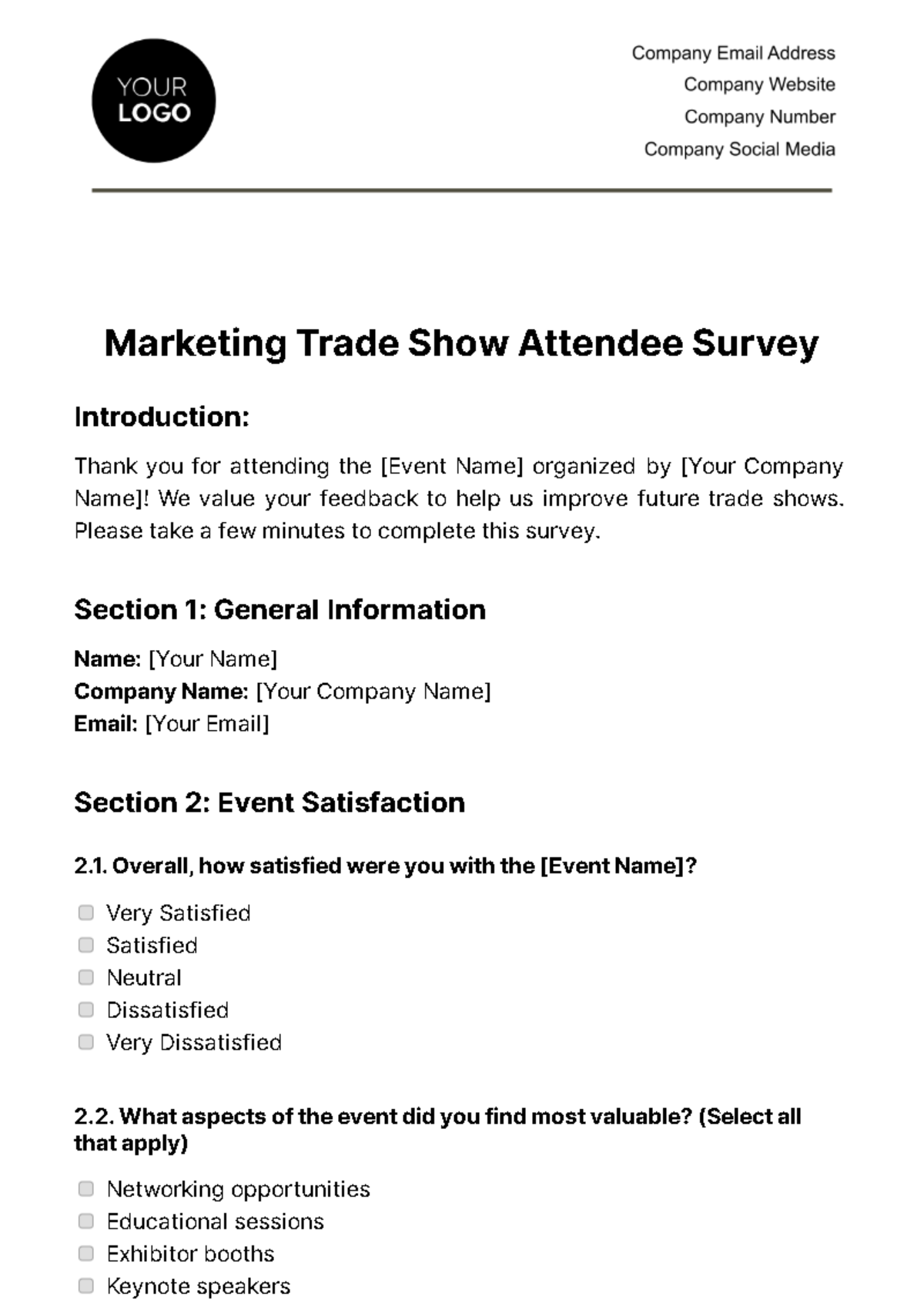 Marketing Trade Show Attendee Survey Template