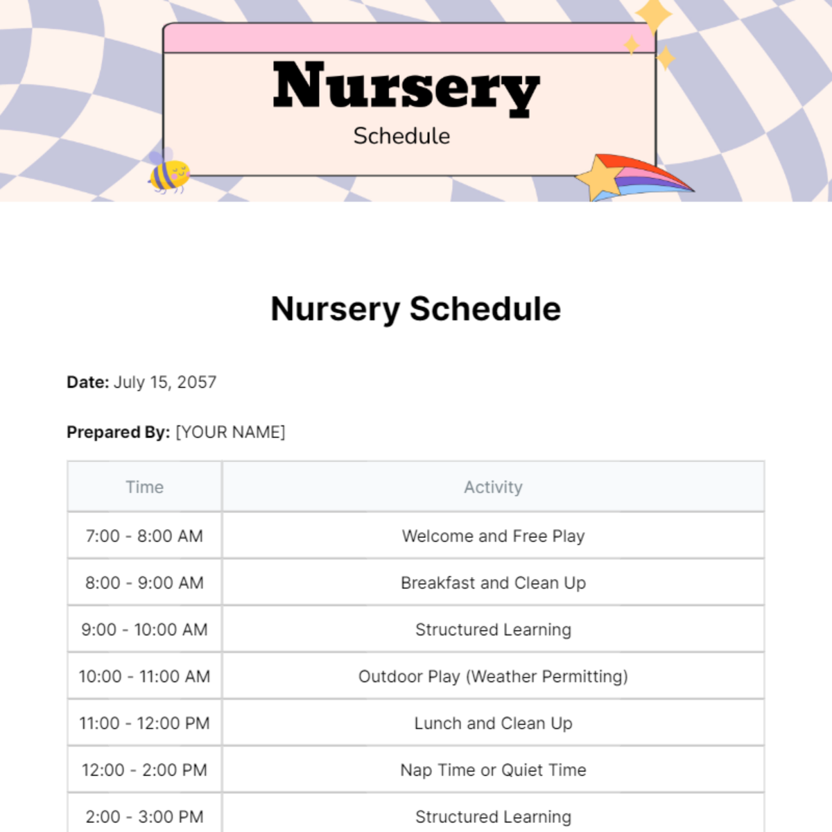 Nursery Schedule Template - Edit Online & Download