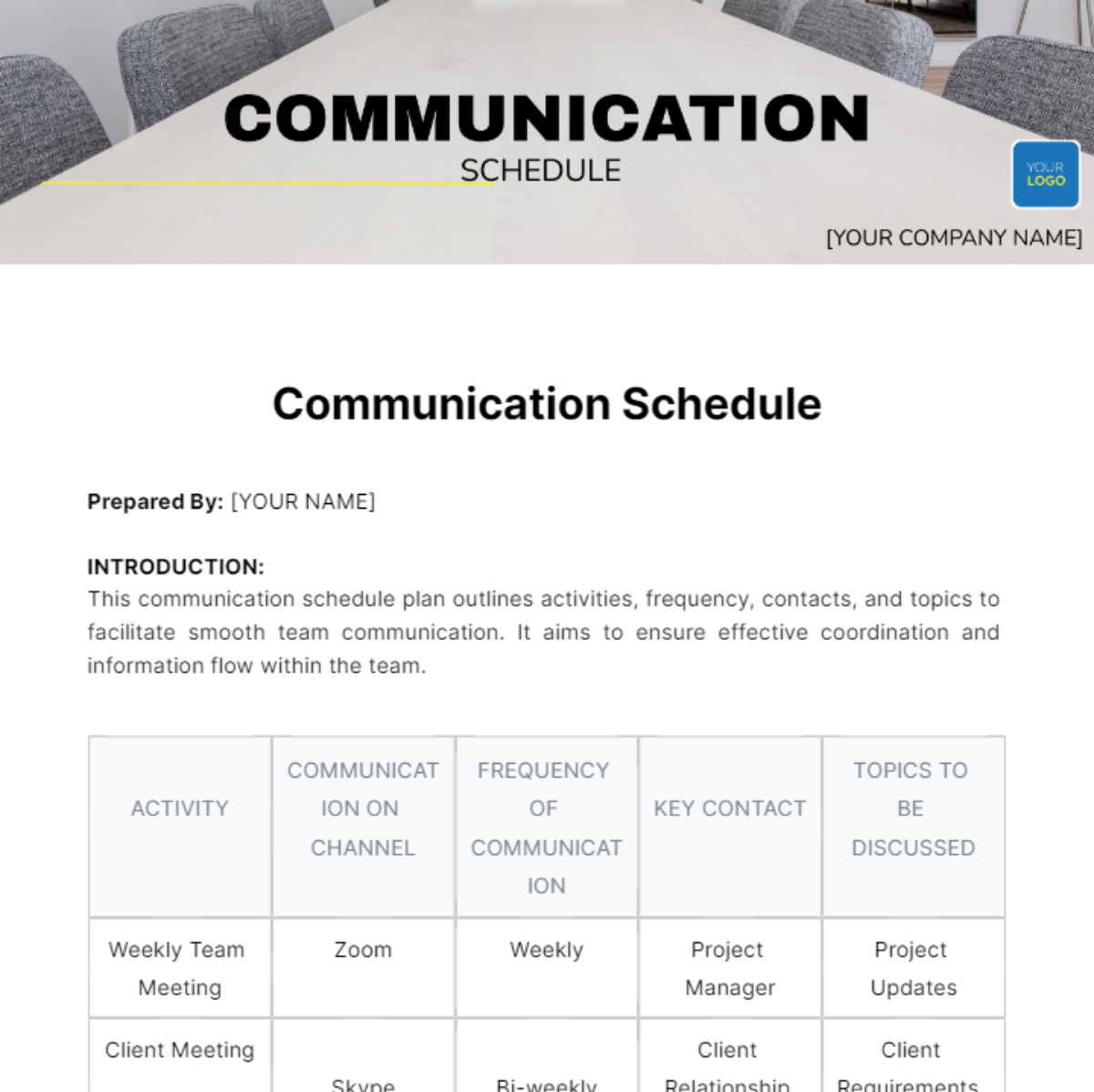 Communication Schedule Template