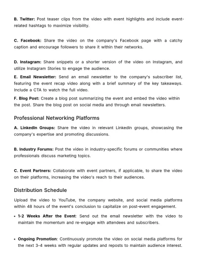 Free Marketing Event Recap Video Distribution Plan Template to Edit Online
