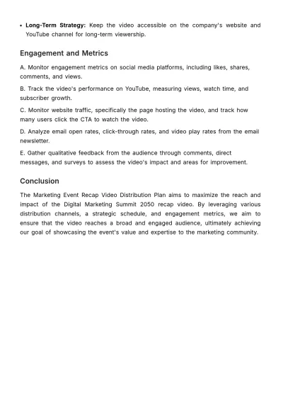 Free Marketing Event Recap Video Distribution Plan Template to Edit Online