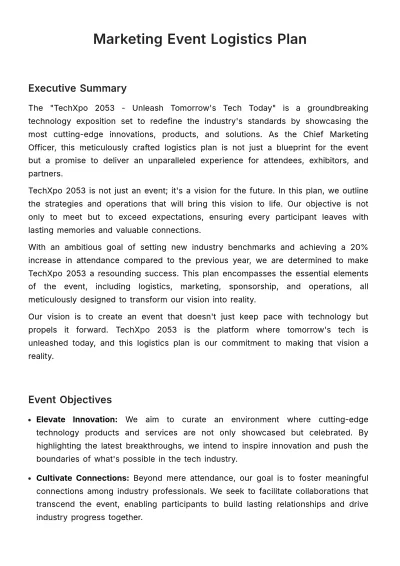Free Marketing Event Logistics Plan Template to Edit Online