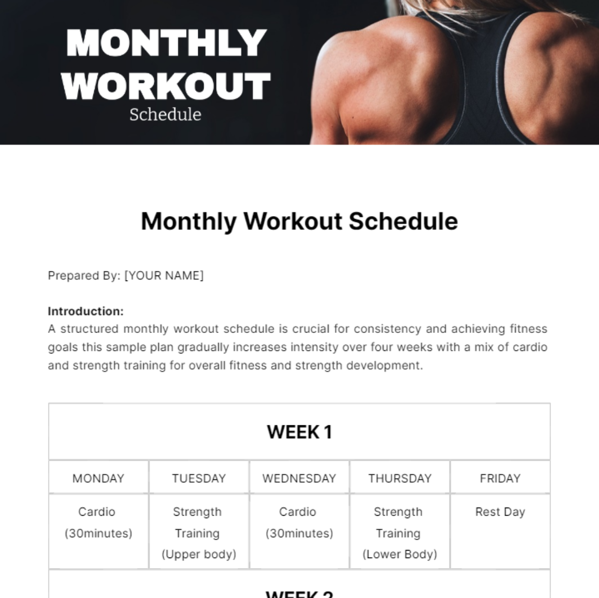Monthly Workout Schedule Template