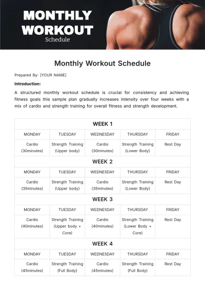 Free Monthly Workout Schedule Template to Edit Online