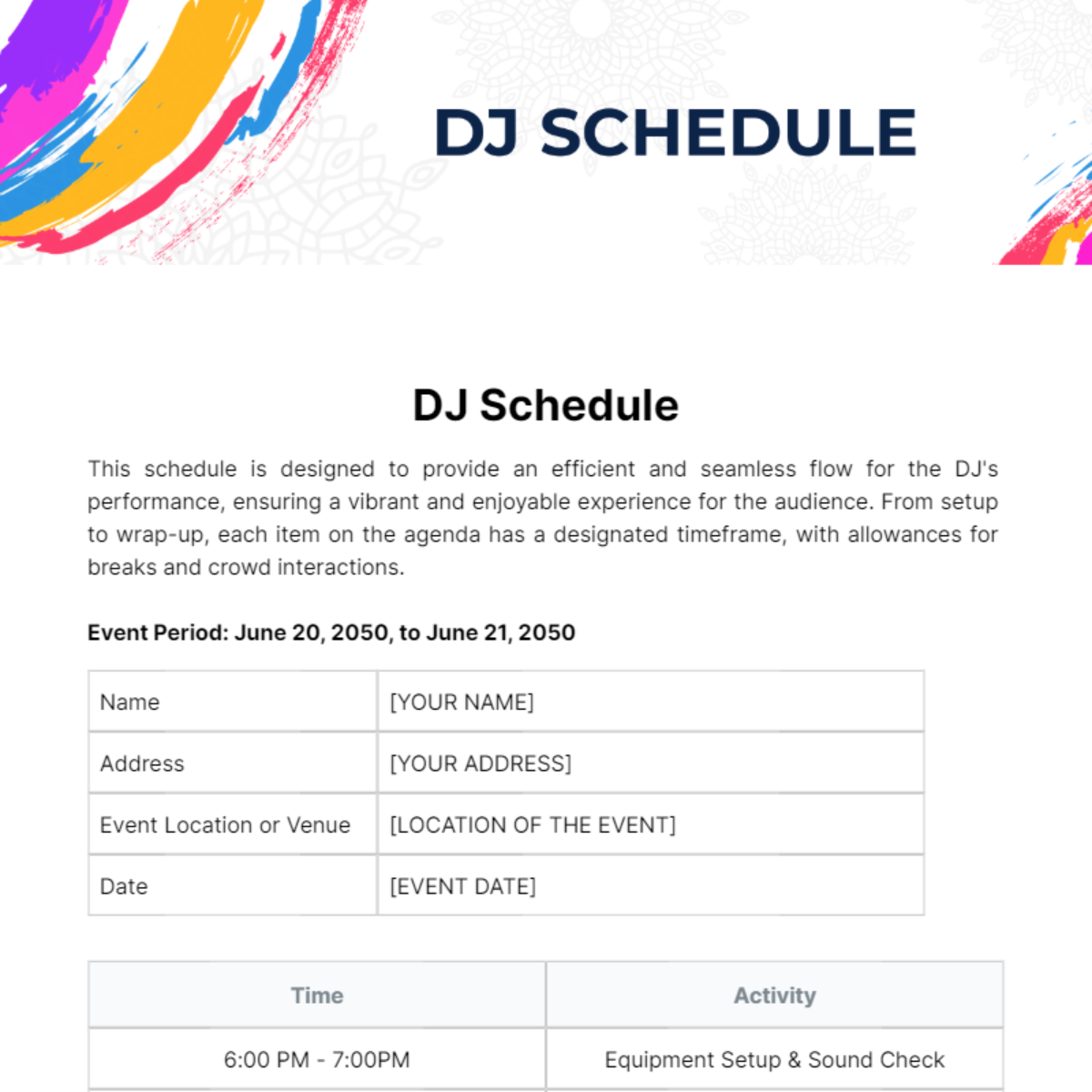 Dj Schedule Template - Edit Online & Download