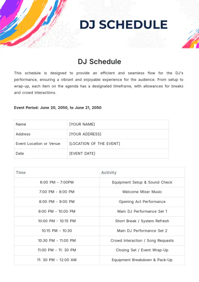 Free Dj Schedule Template to Edit Online