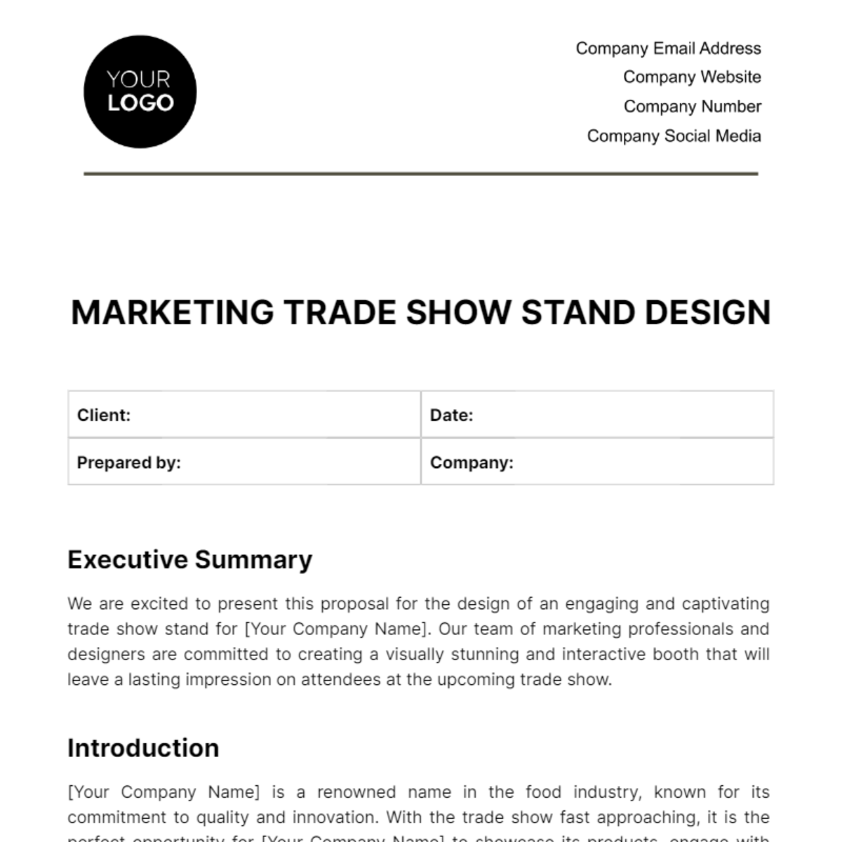 Marketing Trade Show Stand Design Proposal Template