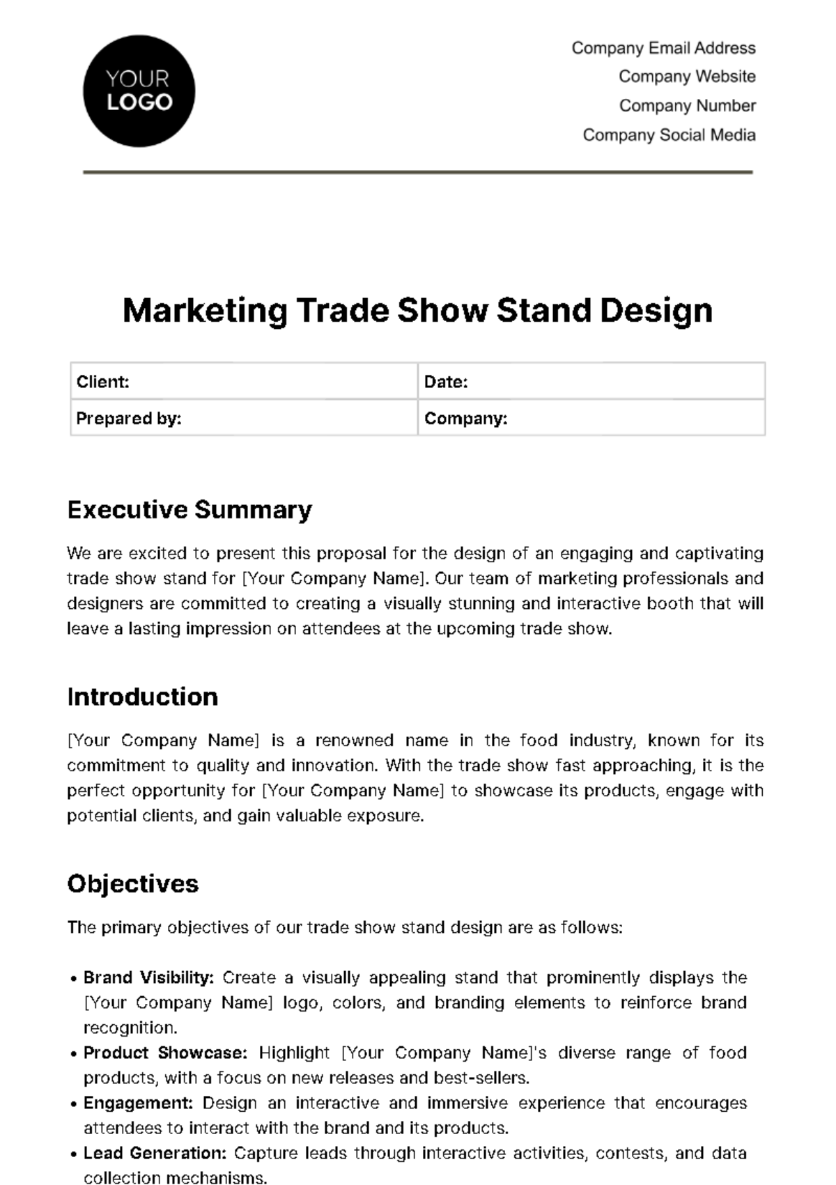 Free Marketing Trade Show Stand Design Proposal Template