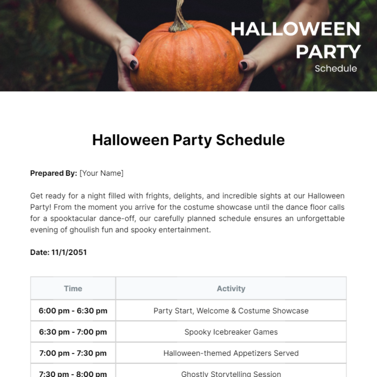 Halloween Party Schedule Template