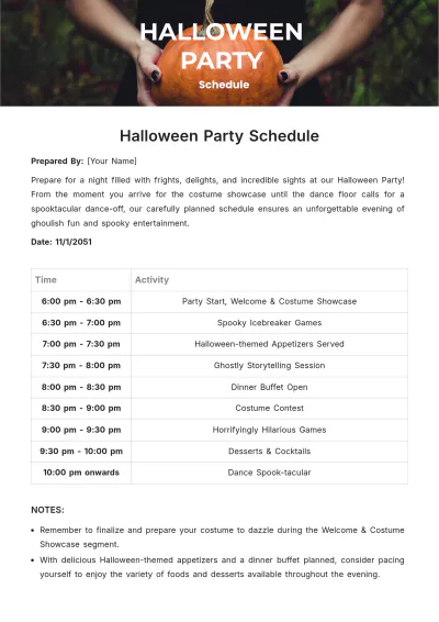 Free Halloween Party Schedule Template to Edit Online