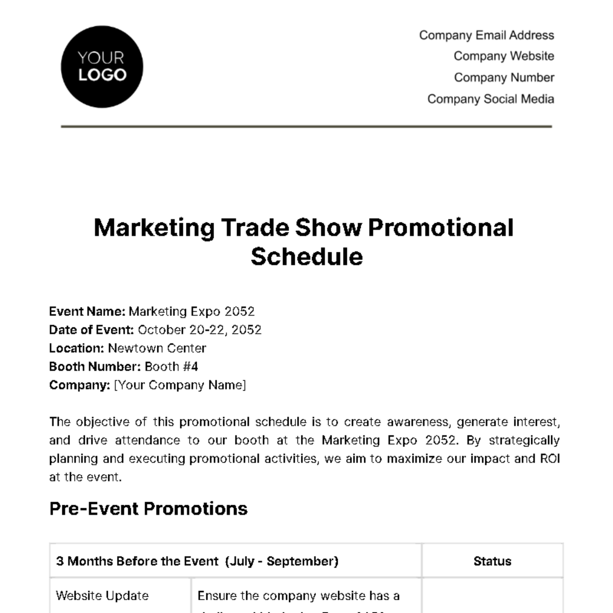 Marketing Trade Show Promotional Schedule Template.