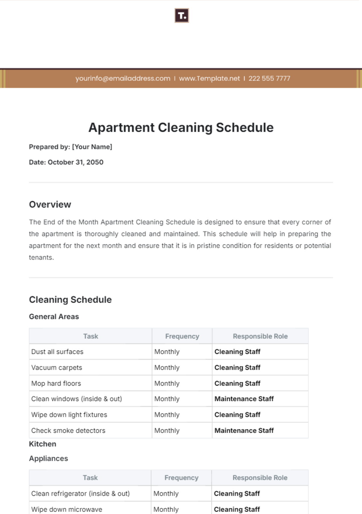 Apartment Cleaning Schedule Template - Edit Online & Download