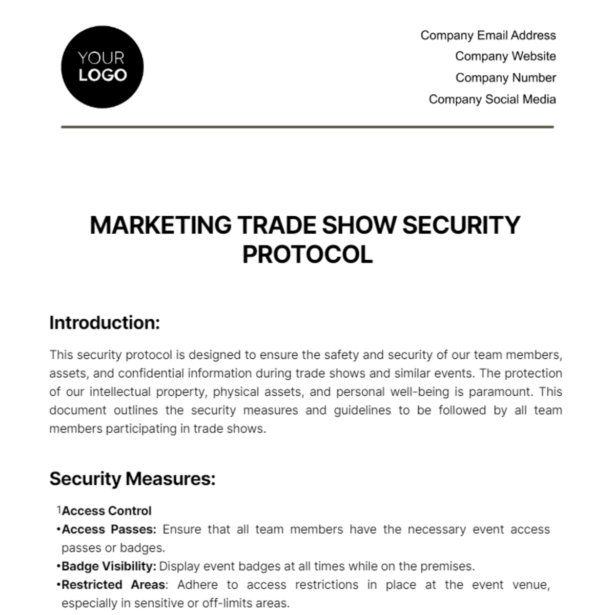 Marketing Trade Show Security Protocol Template