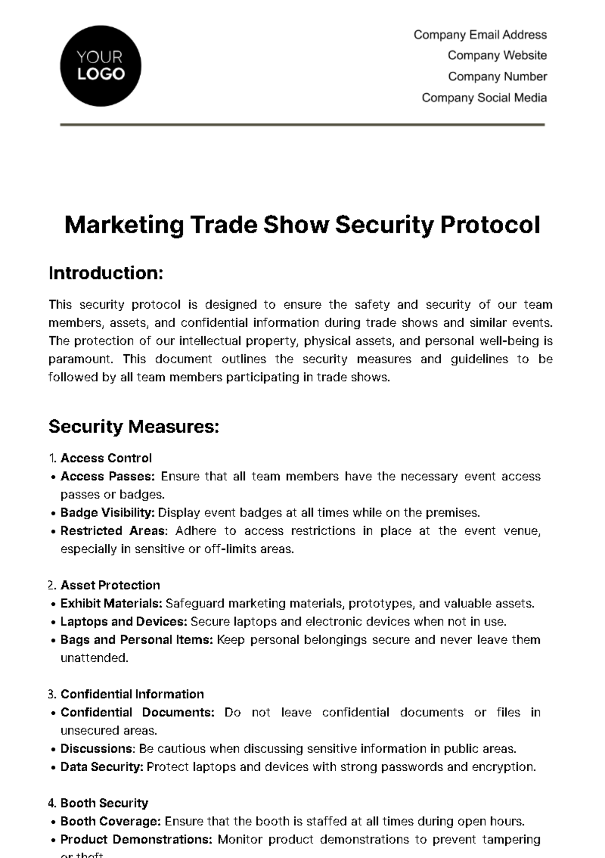Marketing Trade Show Security Protocol Template